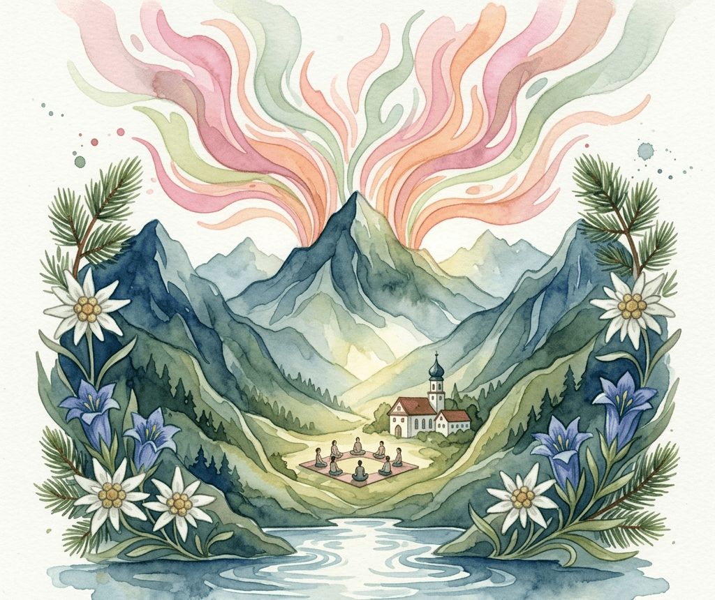 Bayerische Alpen bei Sonnenaufgang mit Bergsee - Retreat-Location im Voralpenland
